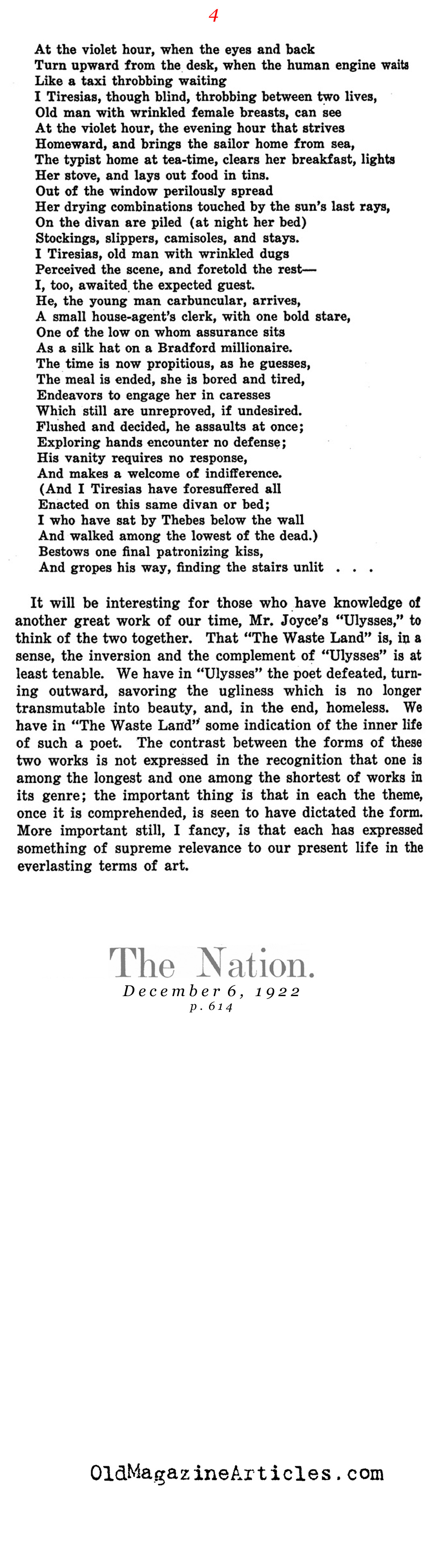 Reviewed: <em>The Waste Land</em> (The Nation, 1922)